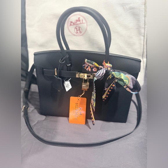 Elegant Black Handbag with Scarf Accent - Picture 14 of 15